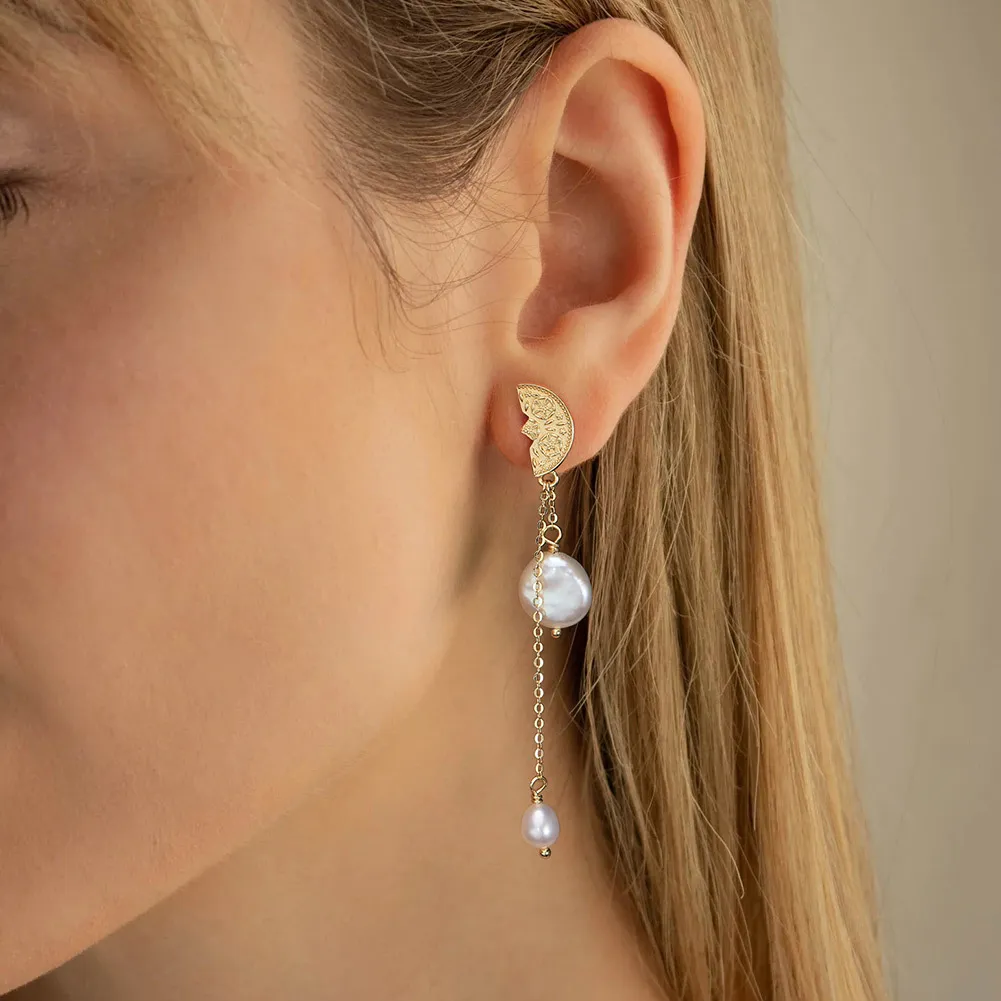 925 Sterling Silver Fresh Water Pearl Tassel Stud Earring 40500025 - image1