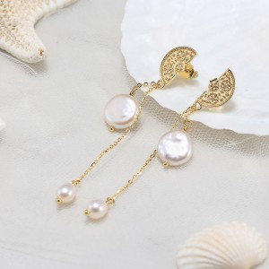925 Sterling Silver Fresh Water Pearl Tassel Stud Earring 40500025