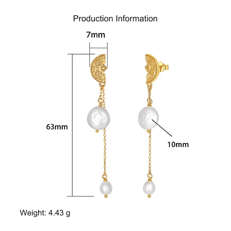 925 Sterling Silver Fresh Water Pearl Tassel Stud Earring 40500025 - image2