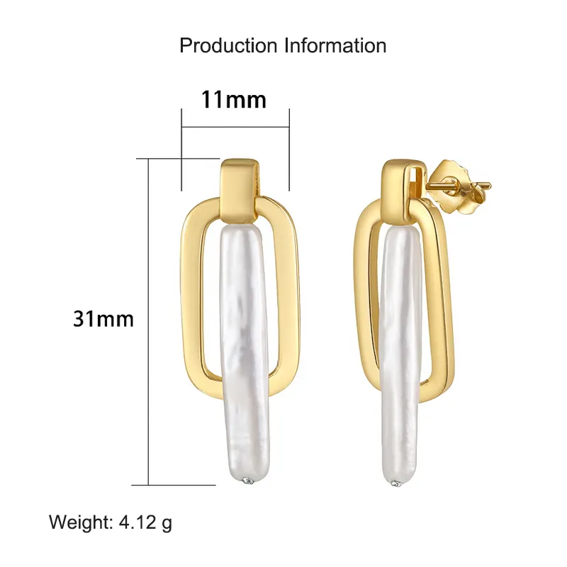 925 Sterling Silver Geometric Fresh Water Pearl Stud Earring 40500026 - image2