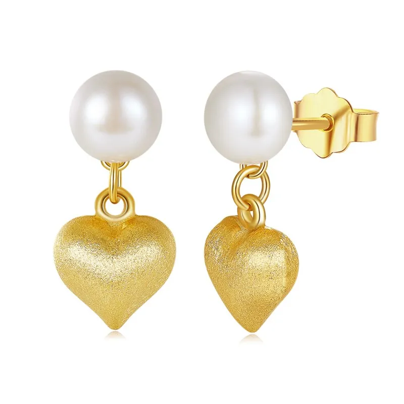 925 Sterling Silver Fresh Water Pearl Heart Pendant Earring 40500027
