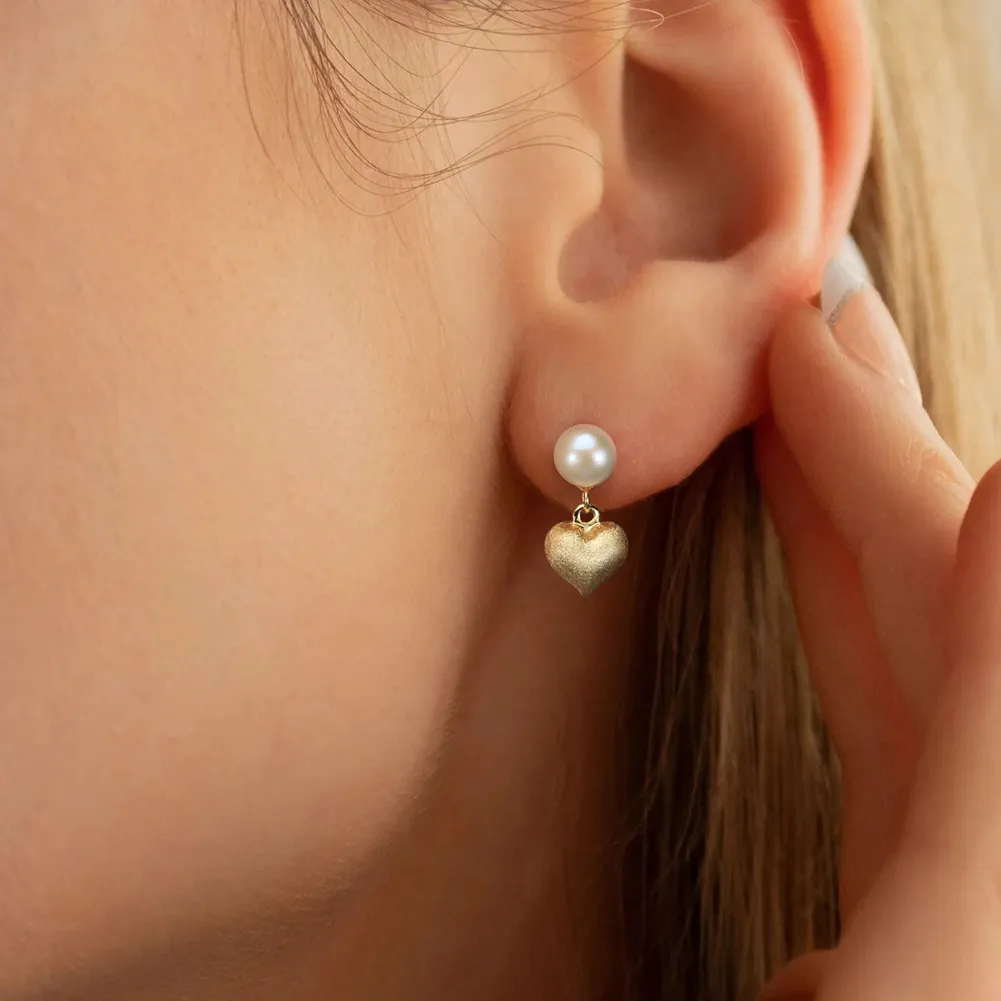 925 Sterling Silver Fresh Water Pearl Heart Pendant Earring 40500027 - image1
