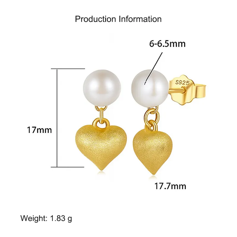 925 Sterling Silver Fresh Water Pearl Heart Pendant Earring 40500027 - image2