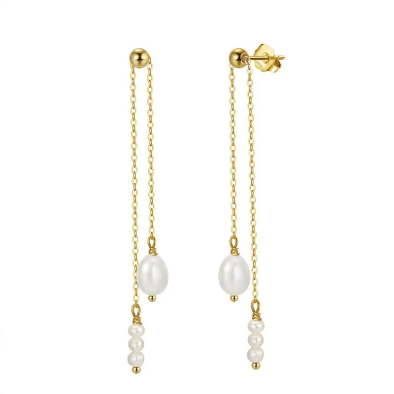 925 Sterling Silver Fresh Water Pearl Tassel Stud Earring 40500029