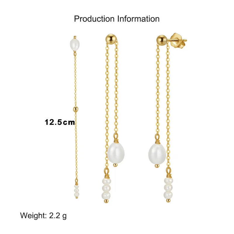 925 Sterling Silver Fresh Water Pearl Tassel Stud Earring 40500029 - image2