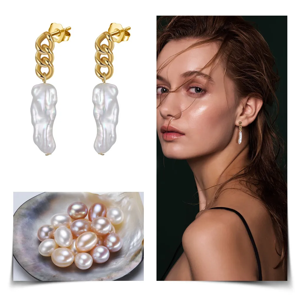 925 Sterling Silver Baroque Fresh Water Pearl Stud Earring 40500030 - image1