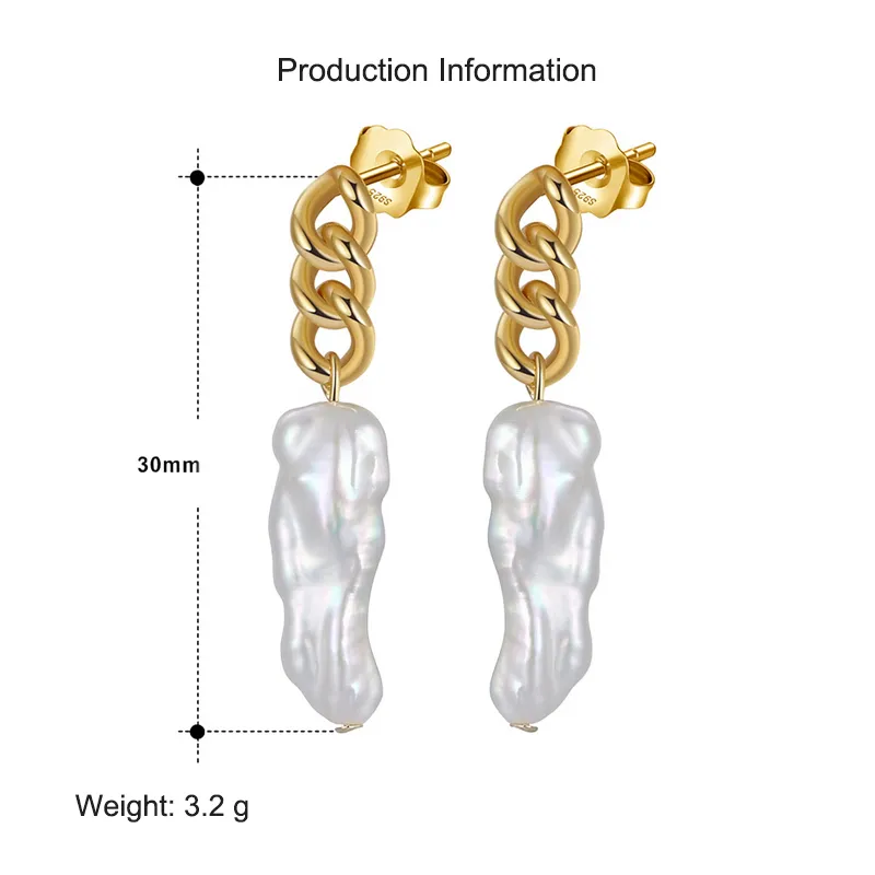 925 Sterling Silver Baroque Fresh Water Pearl Stud Earring 40500030 - image2