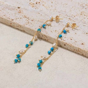 925 Sterling Silver Turquoise Fresh Water Pearl Tassel Earring 40500031