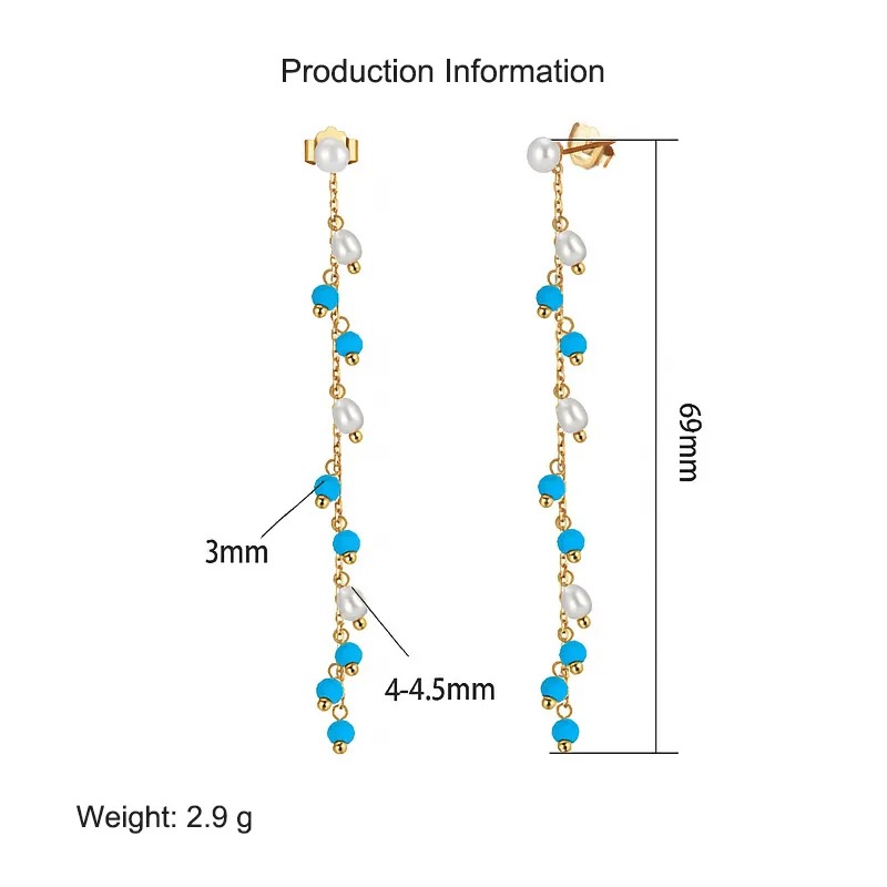 925 Sterling Silver Turquoise Fresh Water Pearl Tassel Earring 40500031 - image2