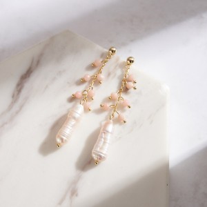 925 Sterling Silver Opal Baroque Fresh Water Pearl Earring 40500032