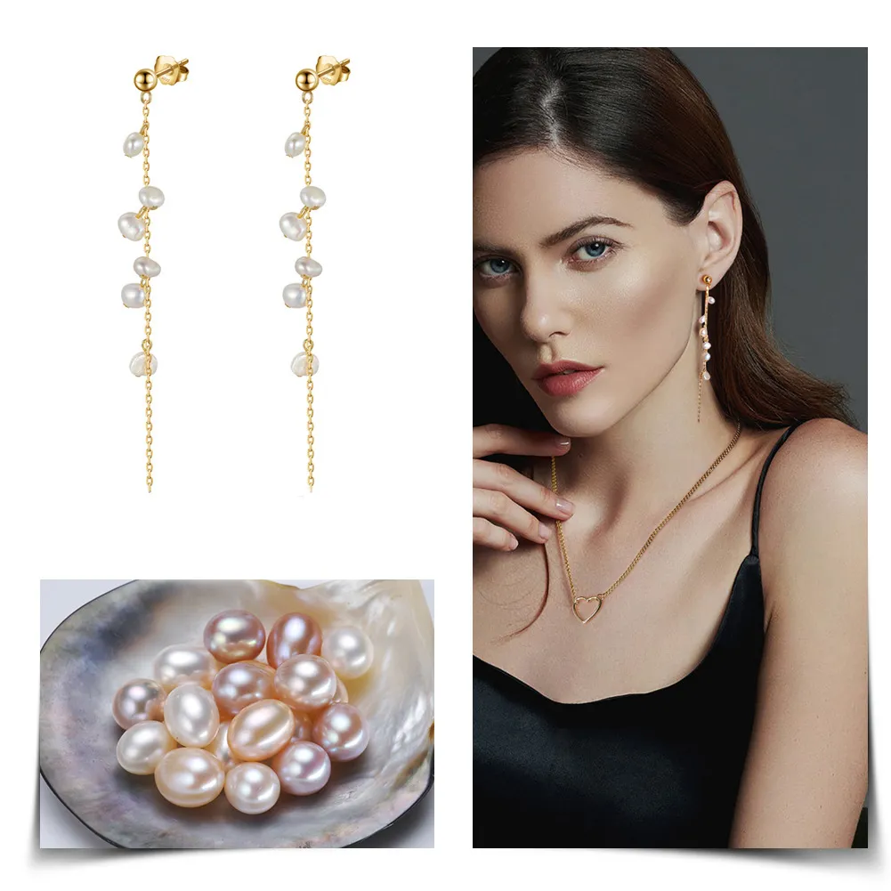 925 Sterling Silver Baroque Fresh Water Pearl Tassel Stud Earring 40500035 - image1