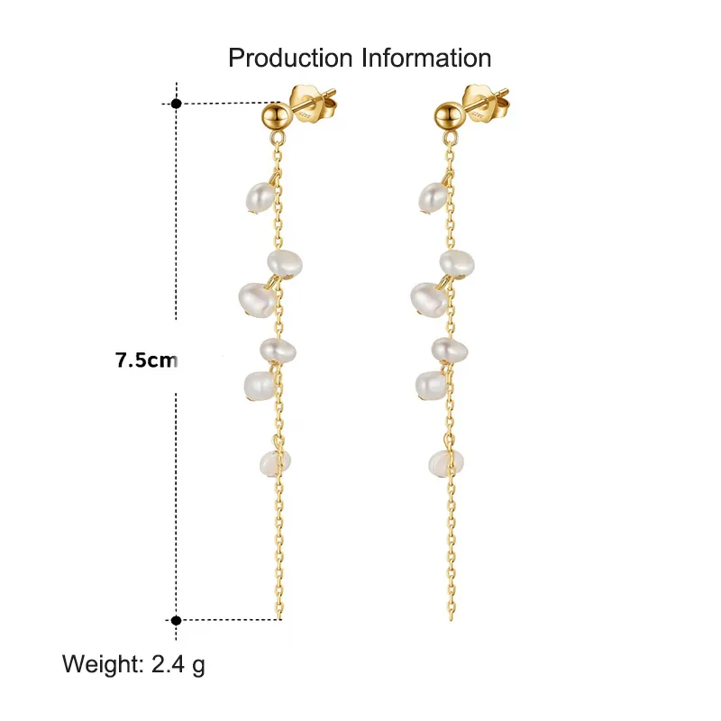 925 Sterling Silver Baroque Fresh Water Pearl Tassel Stud Earring 40500035 - image2