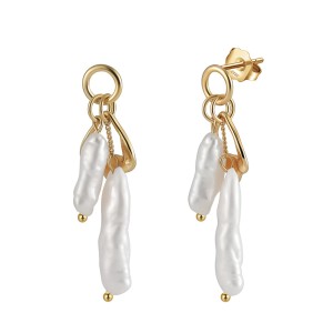 925 Sterling Silver Irregular Baroque Fresh Water Pearl Earring 40500038