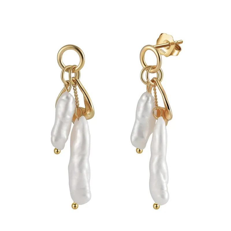 925 Sterling Silver Irregular Baroque Fresh Water Pearl Earring 40500038