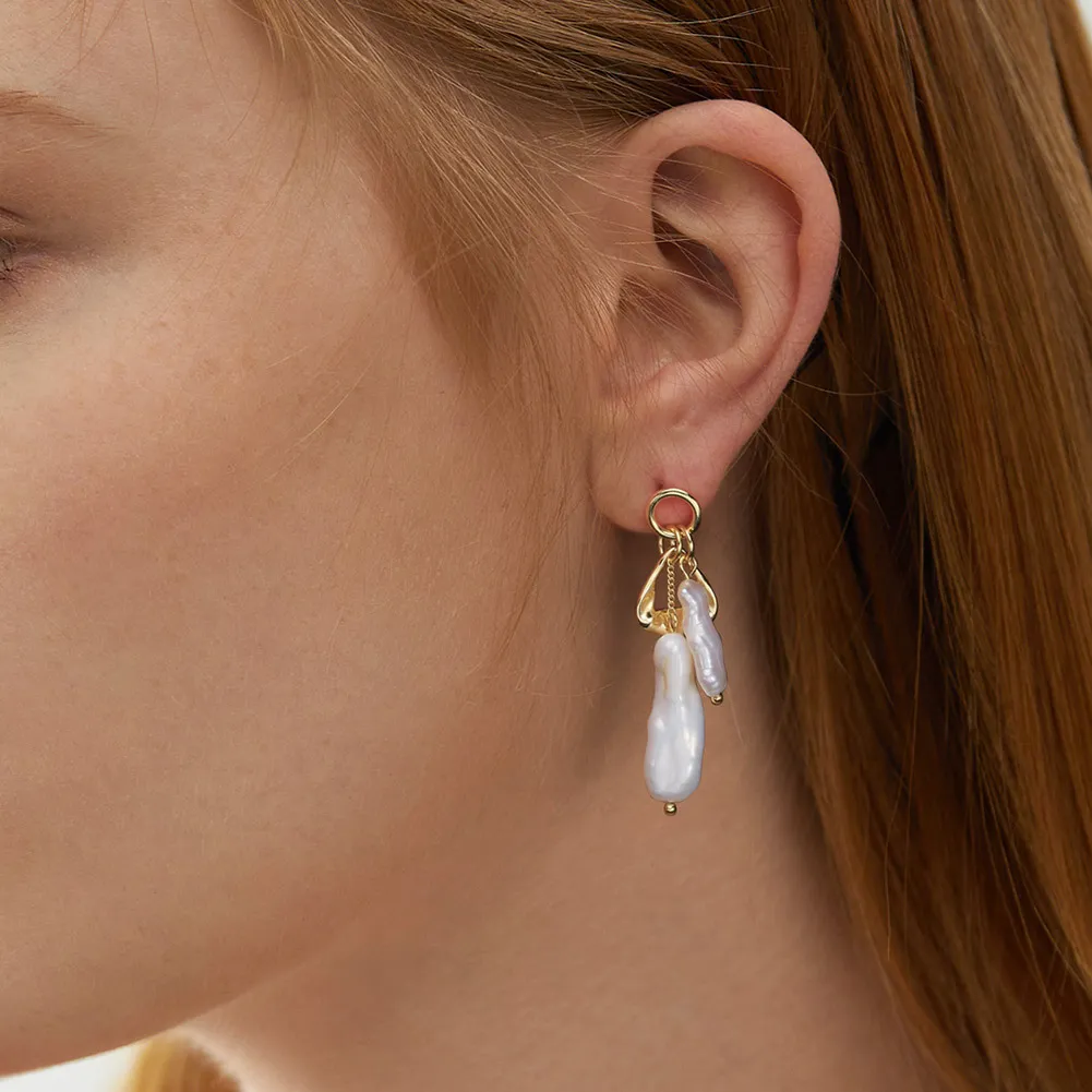 925 Sterling Silver Irregular Baroque Fresh Water Pearl Earring 40500038 - image1