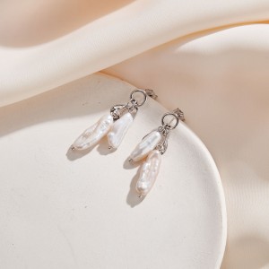 925 Sterling Silver Irregular Baroque Fresh Water Pearl Earring 40500038