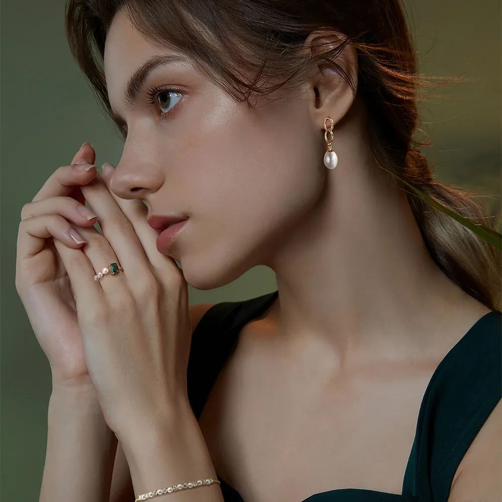 925 Sterling Silver Fresh Water Pearl Chain Stud Earring 40500042 - image1