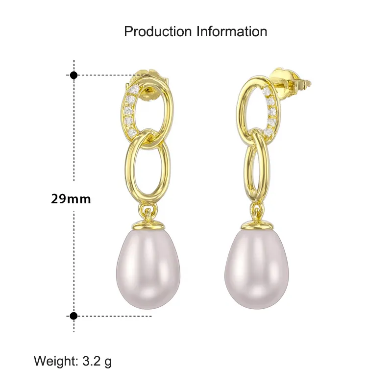 925 Sterling Silver Fresh Water Pearl Chain Stud Earring 40500042 - image2