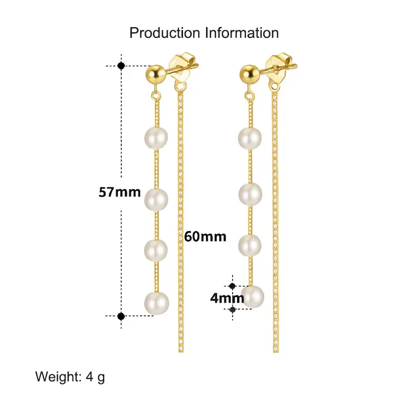 925 Sterling Silver Fresh Water Pearl  Zirconia Tassel Stud Earring 40500043 - image2
