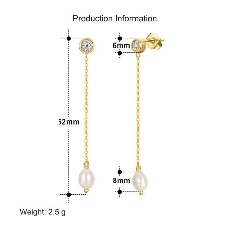 925 Sterling Silver Zirconia Fresh Water Pearl Tassel Stud Earring 40500044 - image2