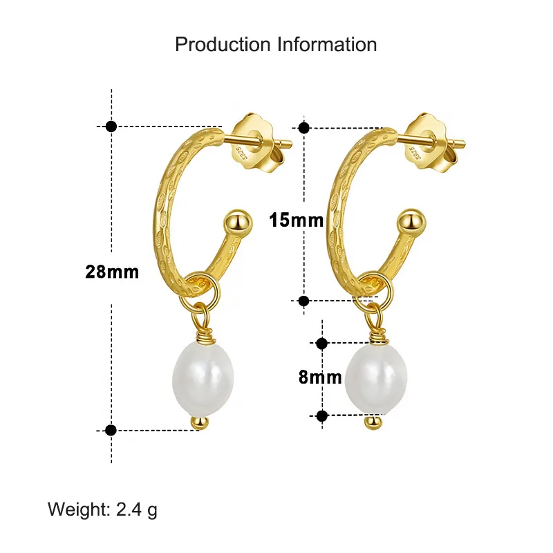925 Sterling Silver Vintage Fresh Water Pearl Hoop Stud Earring 40500045 - image2