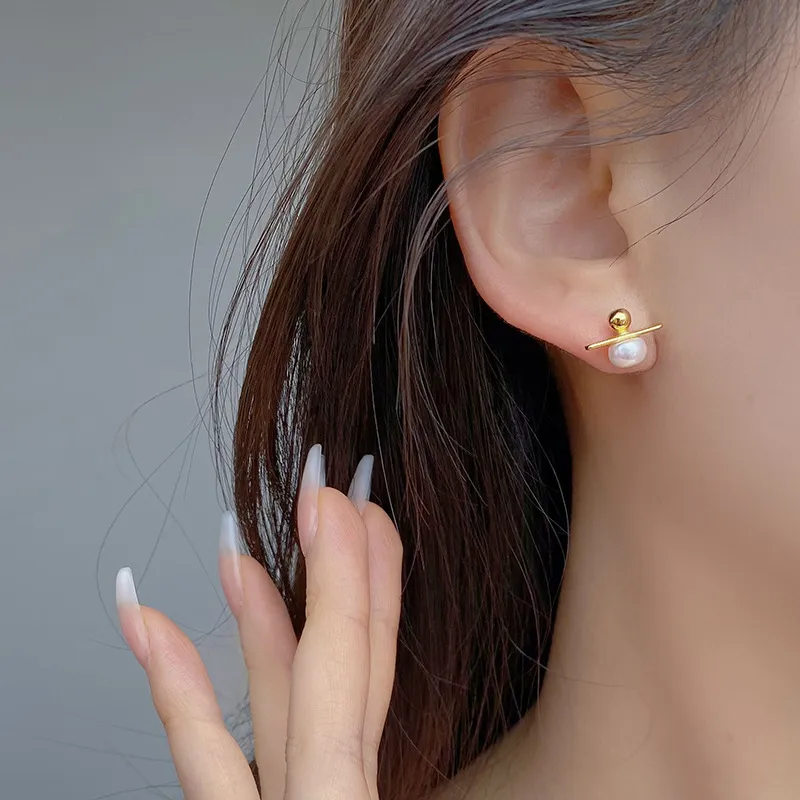 925 Sterling Silver Line Fresh Water Pearl Stud Earring 40500050 - image1