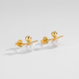 925 Sterling Silver Line Fresh Water Pearl Stud Earring 40500050