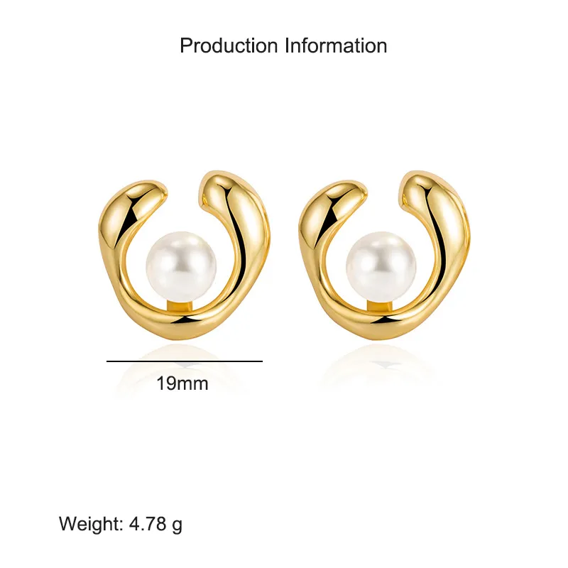 925 Sterling Silver Geometric Fresh Water Pearl Stud Earring 40500051 - image2