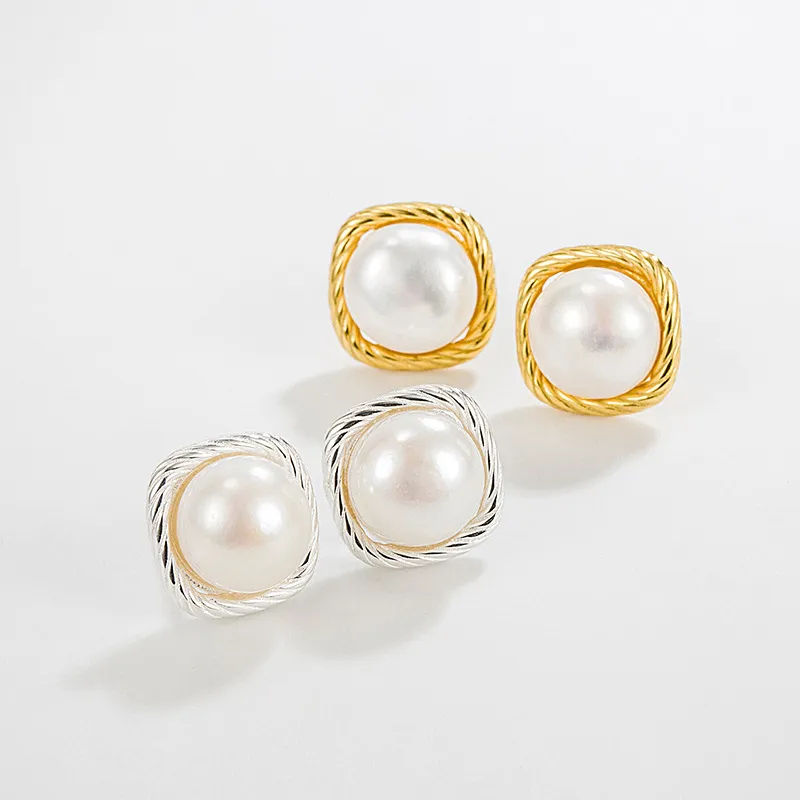 925 Sterling Silver Vintage Fresh Water Pearl Stud Earring 40500052 - image1