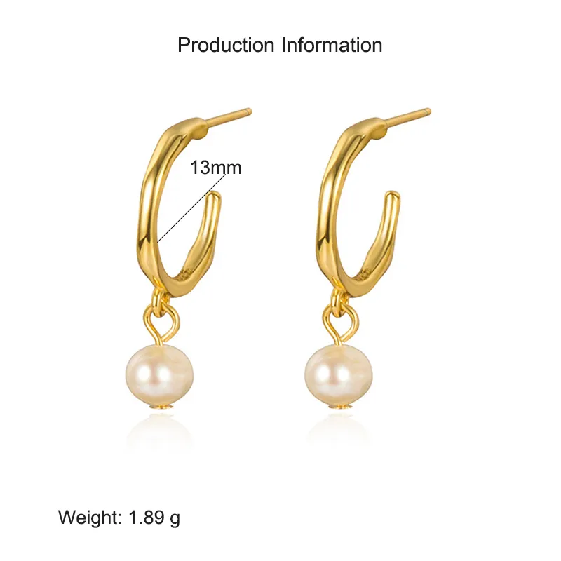 925 Sterling Silver C-shaped Fresh Water Pearl Dangle Earring 40500055 - image2