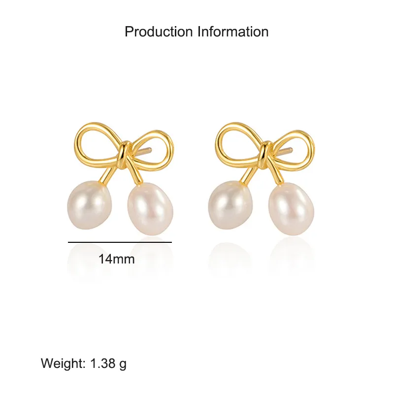 925 Sterling Silver Bow Fresh Pearl Stud Earring 40500057 - image2