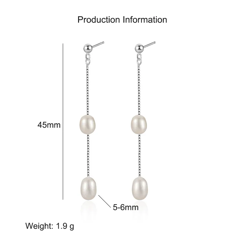 925 Sterling Silver Long Tassel Fresh Water Peral Stud Earring 40500059 - image2