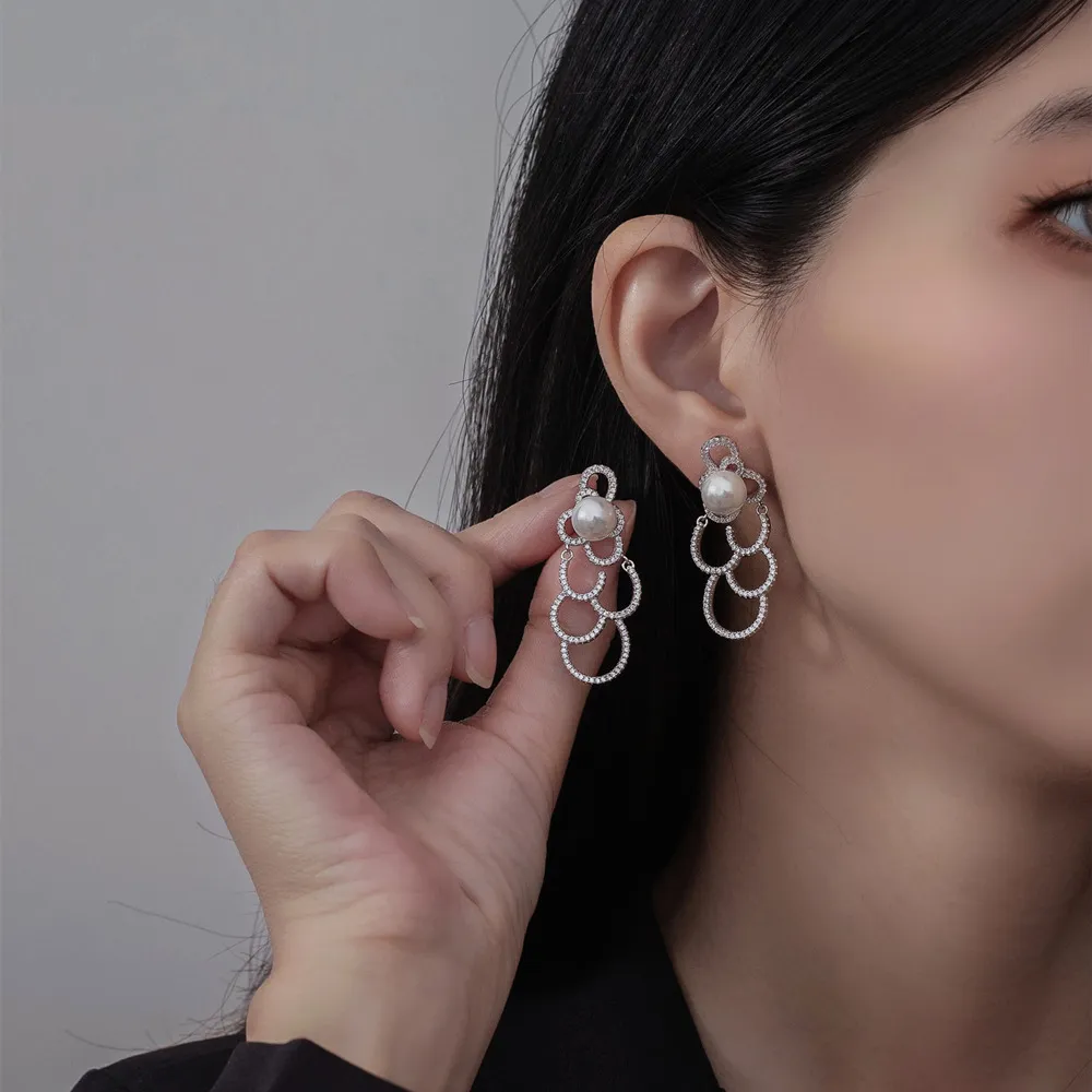 S925 Zirconia Cloudy Fresh Water Pearl Party Stud Earring 40500061 - image1