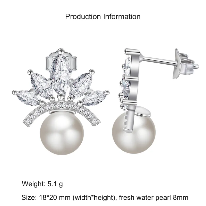 S925 Crown Zirconia Fresh Water Pearl Stud Earring 40500062 - image2