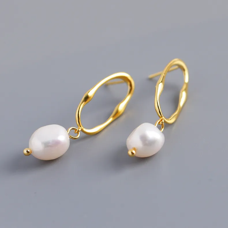 925 Sterling Silver Irregular Fresh Water Pearl Stud Earring 40500063 - image1