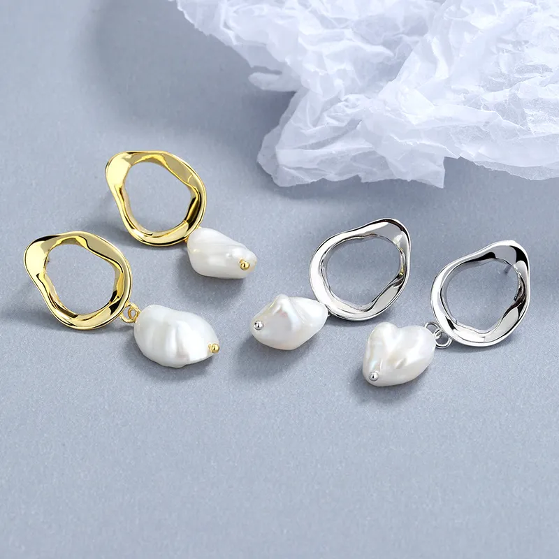 925 Sterling Silver Irregular Fresh Water Pearl Stud Earring 40500065 - image1