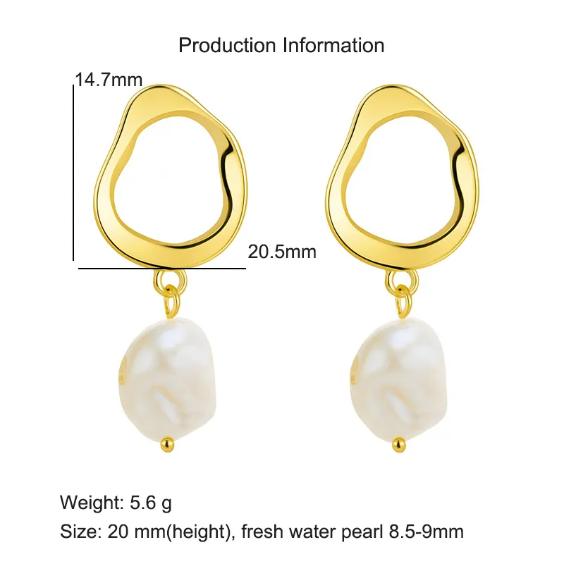 925 Sterling Silver Irregular Fresh Water Pearl Stud Earring 40500065 - image2