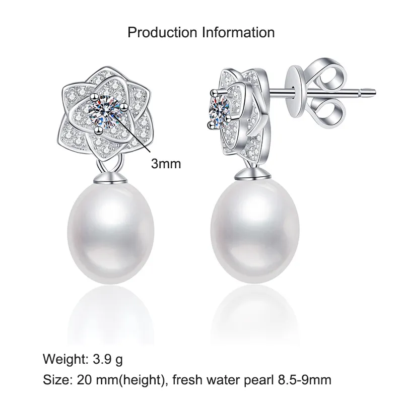 925 Sterling Silver Moissanite Fresh Water Pearl Stud Earring 40500066 - image2