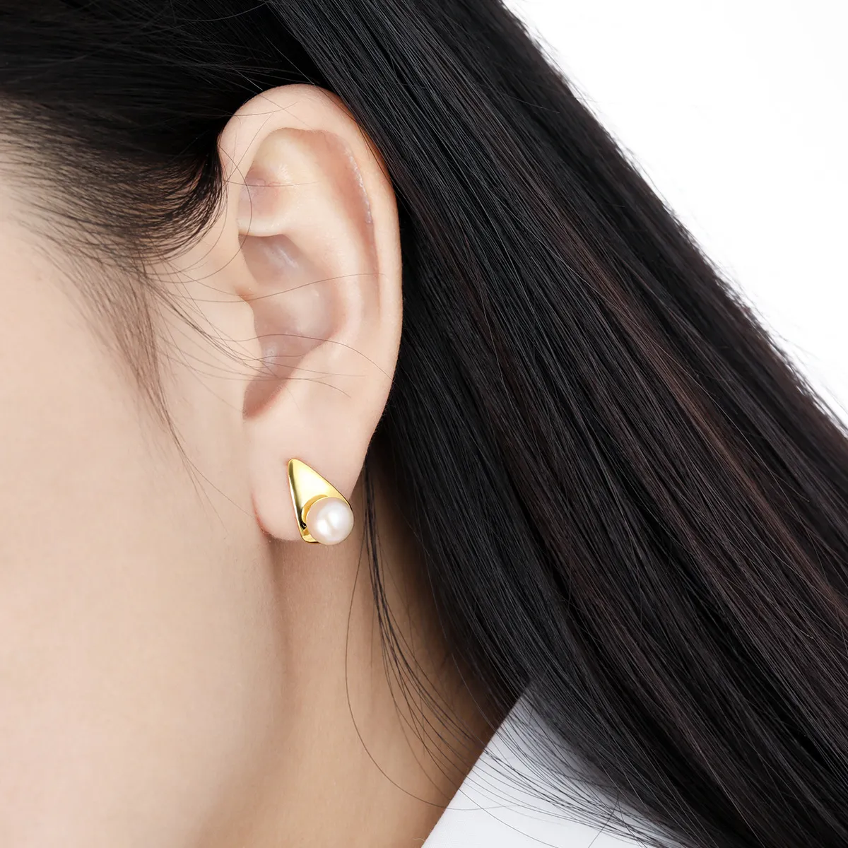 925 Sterling Silver Fresh Water Pearl Geometric Stud Earring 40500069 - image1