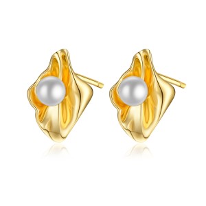 925 Sterling Silver Irregular Pearl Stud Earring 40500071