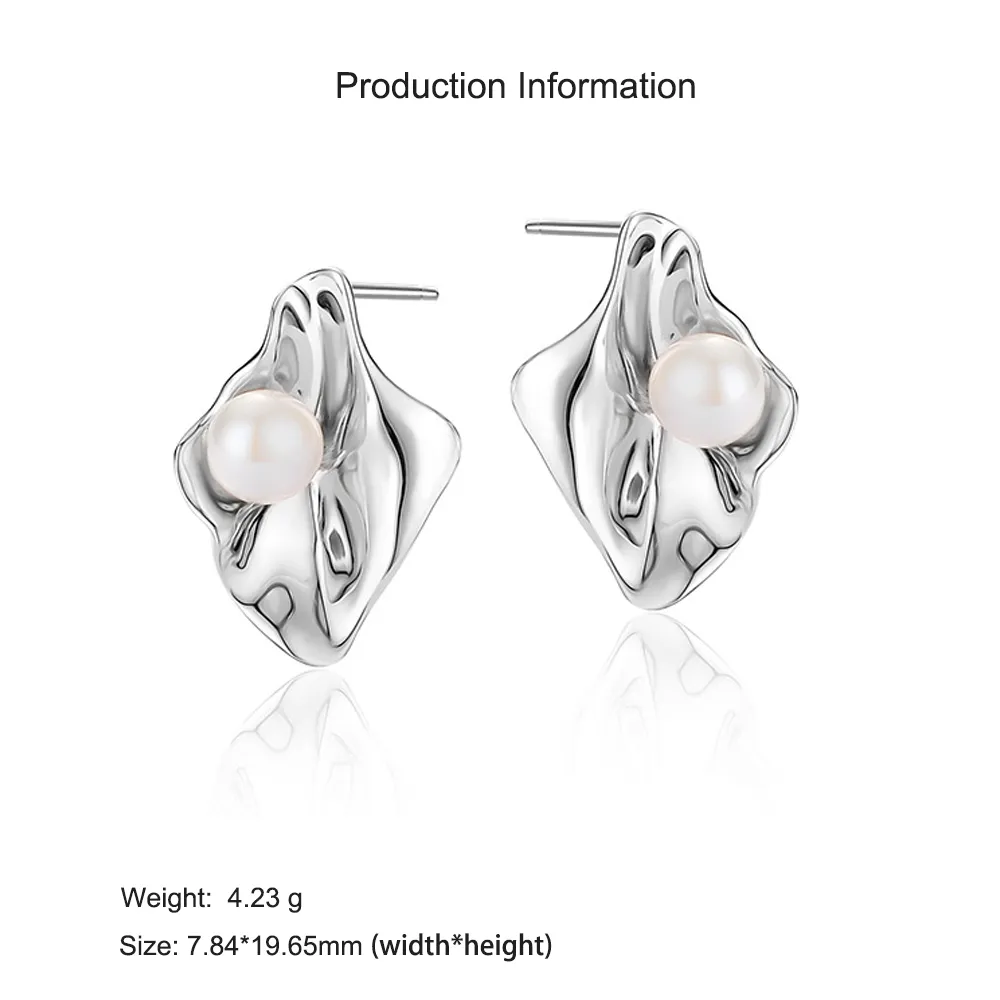 925 Sterling Silver Irregular Pearl Stud Earring 40500071 - image2