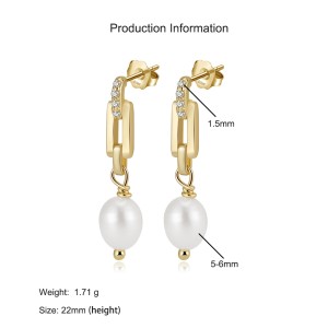 925 Sterling Silver Paperclip Link Pearl Earring 40500072