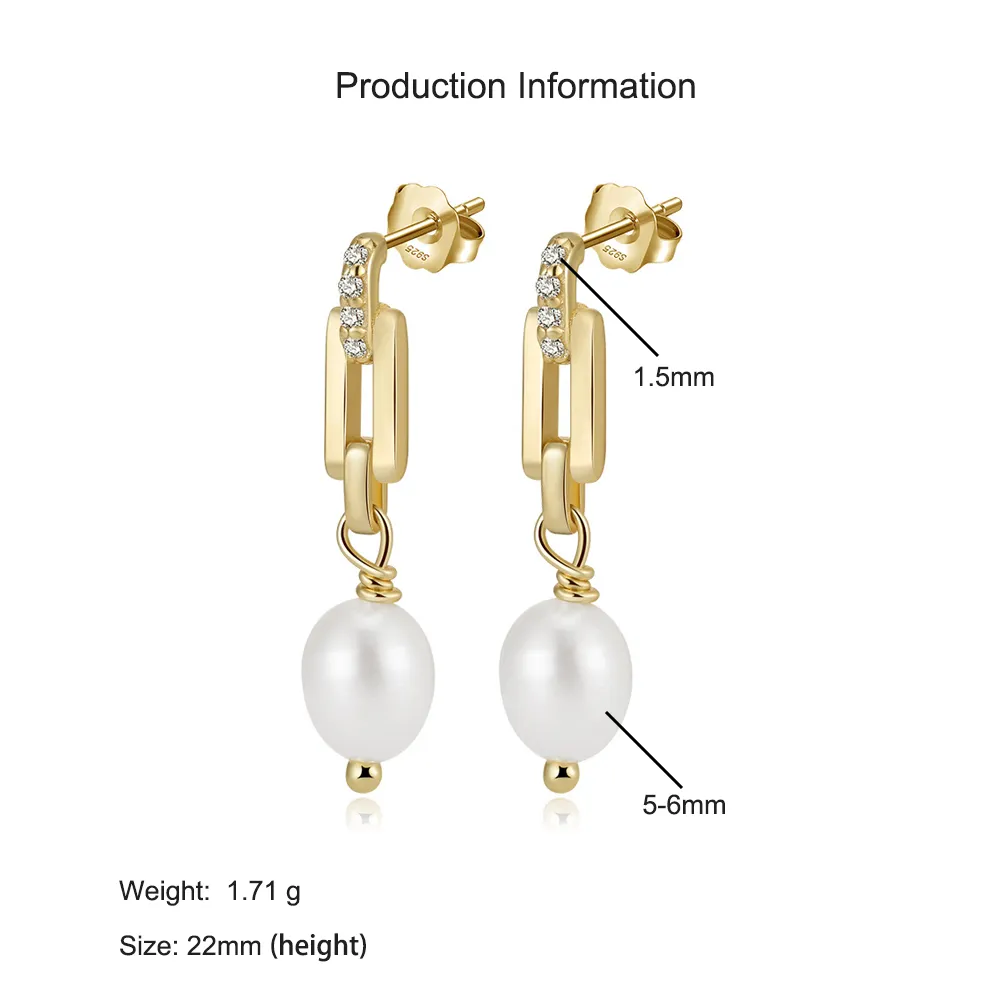 925 Sterling Silver Paperclip Link Pearl Earring 40500072 - image2