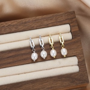 925 Sterling Silver Paperclip Link Pearl Earring 40500072
