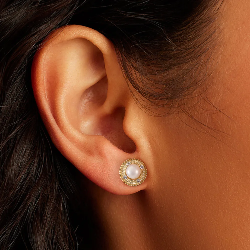 925 Sterling Silver Pearl Zirconia Stud Earring 40500073 - image1