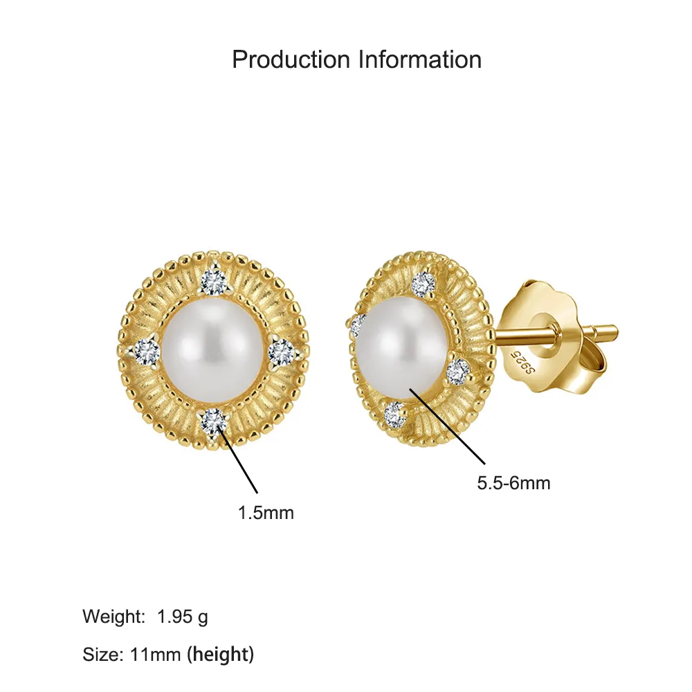 925 Sterling Silver Pearl Zirconia Stud Earring 40500073 - image2