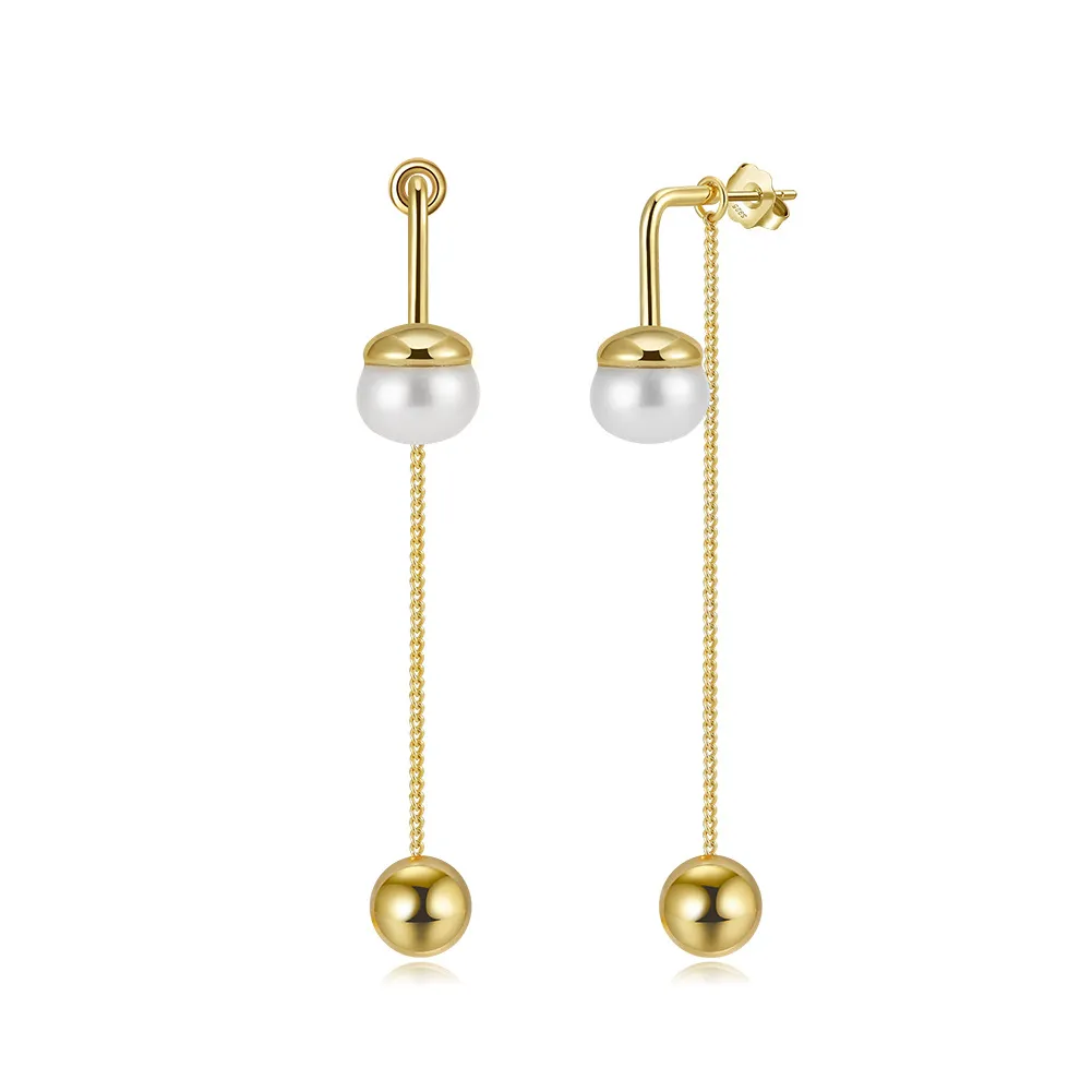925 Sterling Silver Freshwater Pearl Tassel Stud Earring 40500075