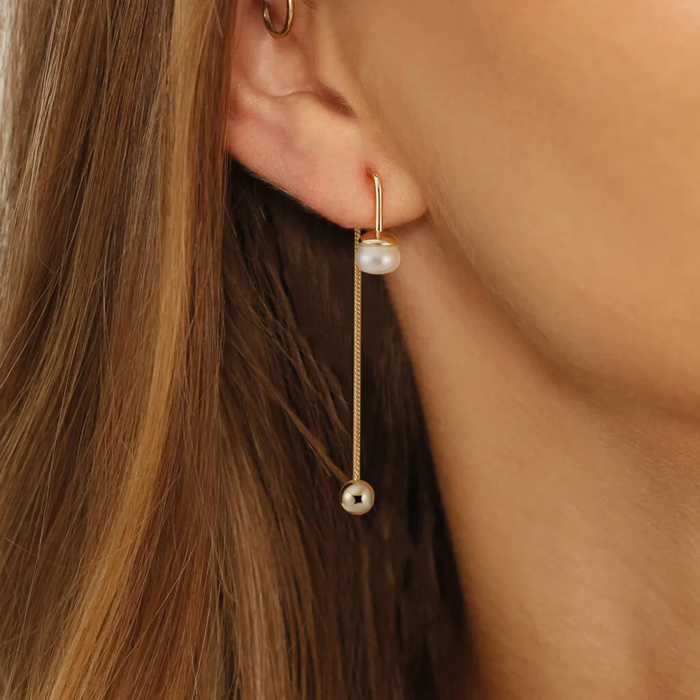925 Sterling Silver Freshwater Pearl Tassel Stud Earring 40500075 - image1