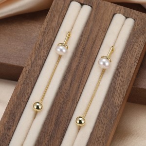 925 Sterling Silver Freshwater Pearl Tassel Stud Earring 40500075