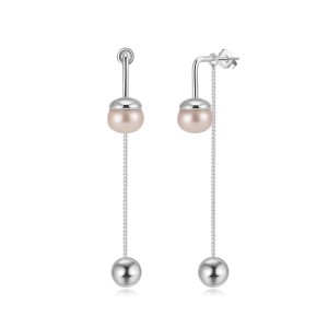 925 Sterling Silver Freshwater Pearl Tassel Stud Earring 40500075